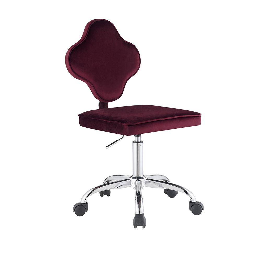 Red Velvet Clover Leaf Swivel Office Chair with Metal Base