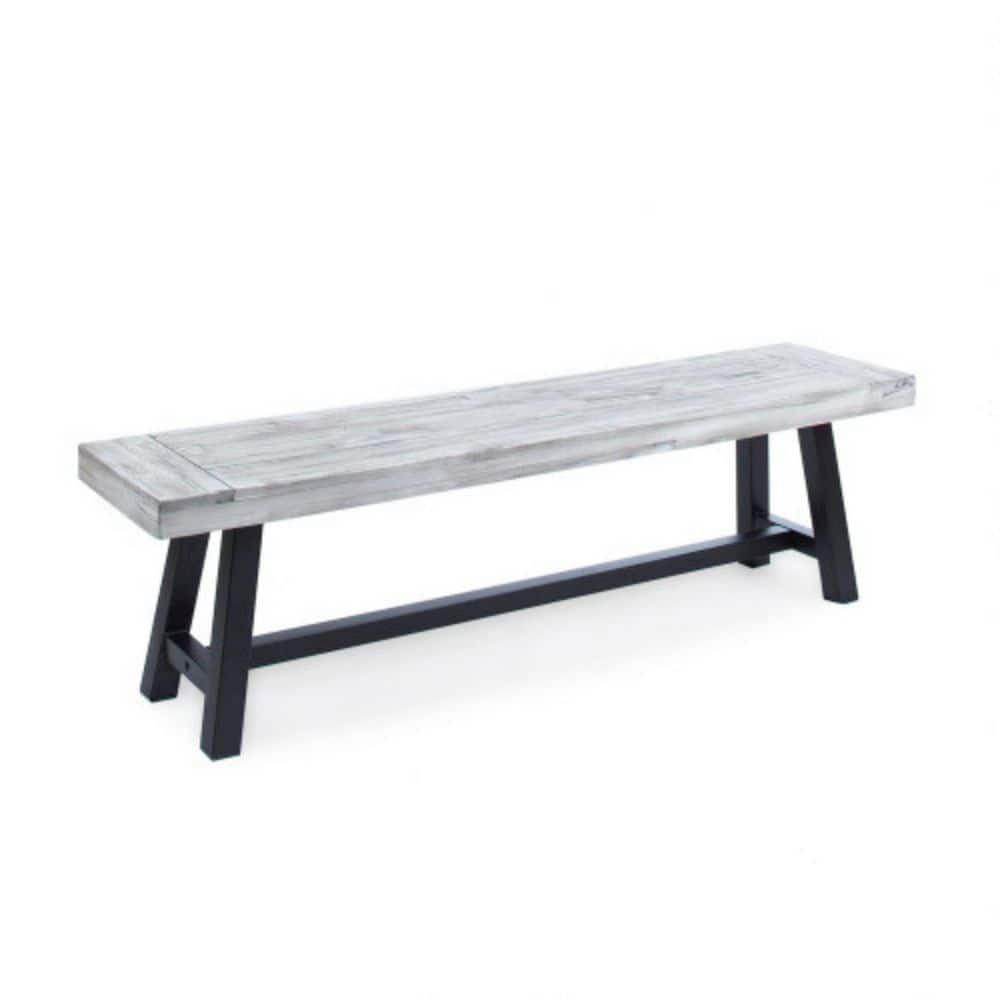 Light Grey Sandblast Finish Acacia Wood Dining Bench with Black Rustic Metal Finish Frame price history on PriceWatchPro