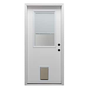 30 in. x 80 in. Internal Blinds Left-Hand 1/2-Lite Clear Primed Fiberglass Smooth Prehung Front Door with Pet Door