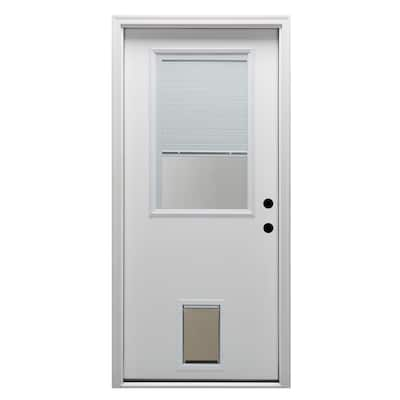 Steel doors with pet door sale installed