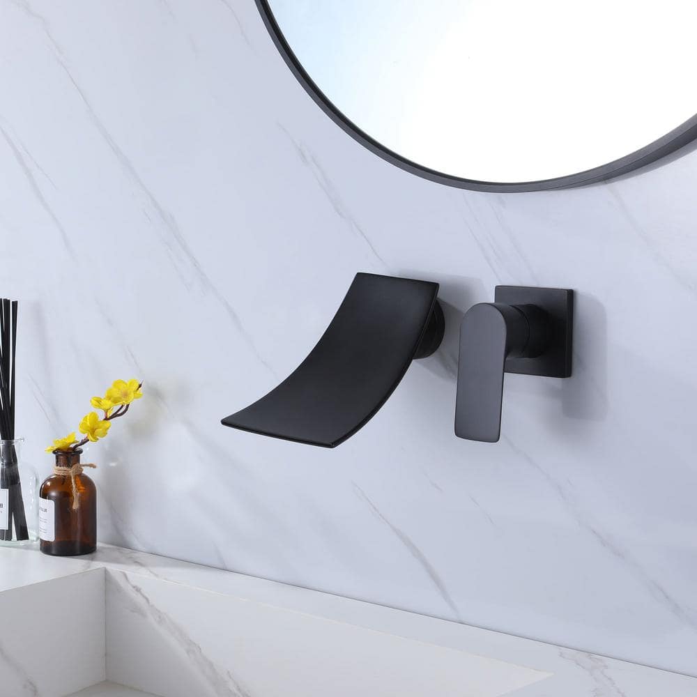 Matte Black Wall-Mounted Waterfall Bathroom Faucet