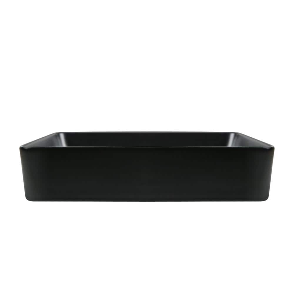 Matte Black Rectangular Ceramic Bathroom Vessel Sink