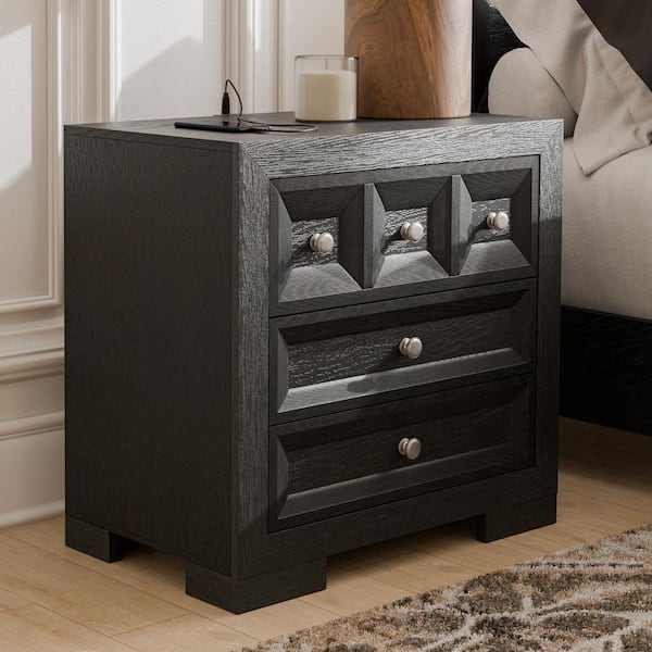 Furniture of America Flonnin Modern Classic Black 3 Drawer 28 in. W Nightstand With USB C Charging Ports