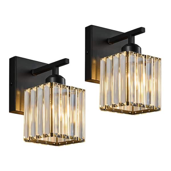 Home Lighting 4.52 in. 1-Light Black Modern Wall Sconce Wall Mounted Vanity Light Fixtures For Bathroom, 2Pack