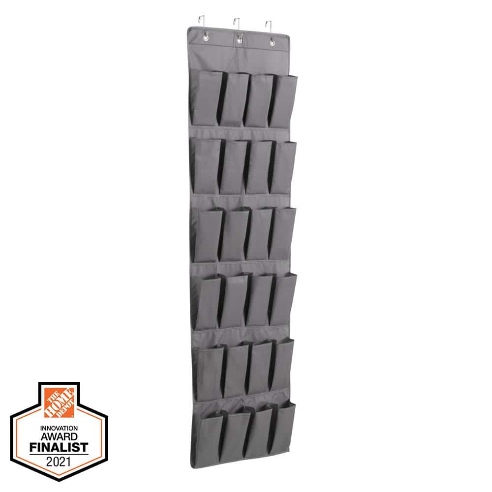 62.60 in. H 12-Pair Gray Fabric Hanging Shoe Organizer
