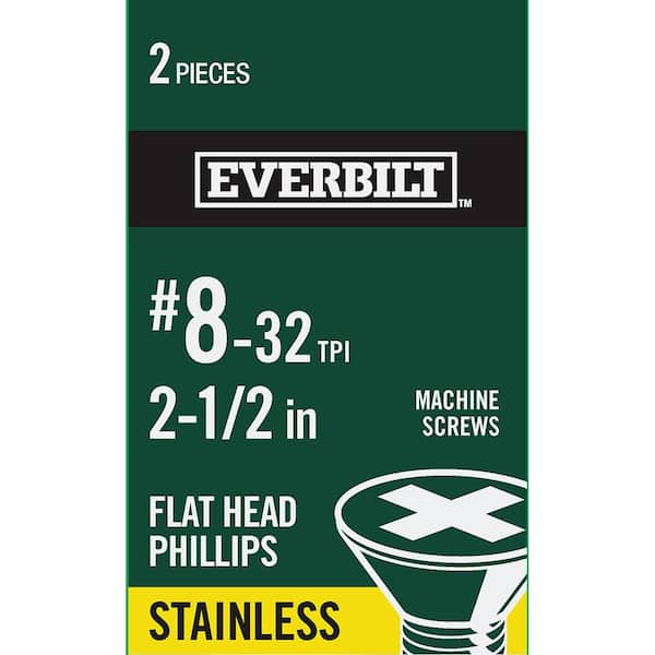 Everbilt #8-32 x 2-1/2 in. Stainless Steel Phillips Flat Head Machine Screw (2-Pack)