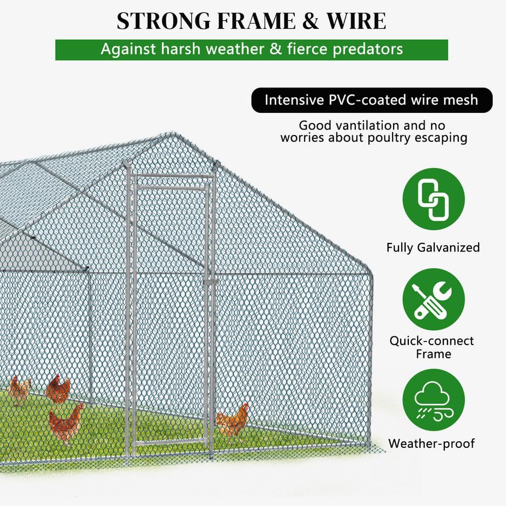 Large Galvanized Steel Chicken Coop with Waterproof Cover