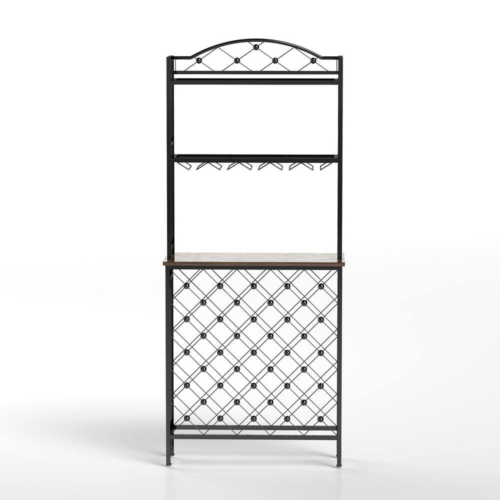 Siavonce Wine Rack Bar Table, 3Tier Liquor Bottle and Glass Holder