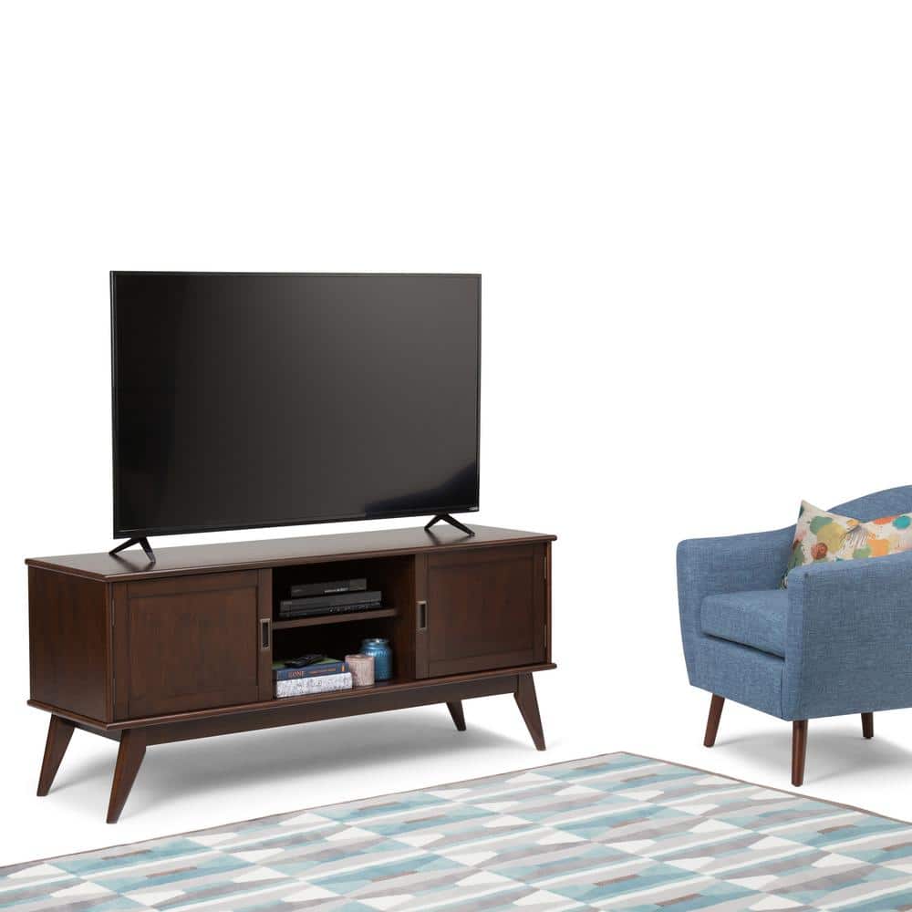 Medium Auburn Brown Rubberwood TV Cabinet with Shelves