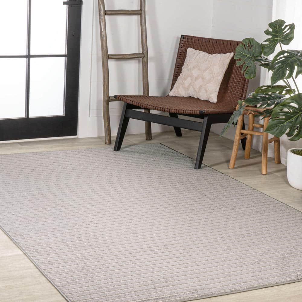 Gray and Ivory Striped Synthetic Reversible Area Rug