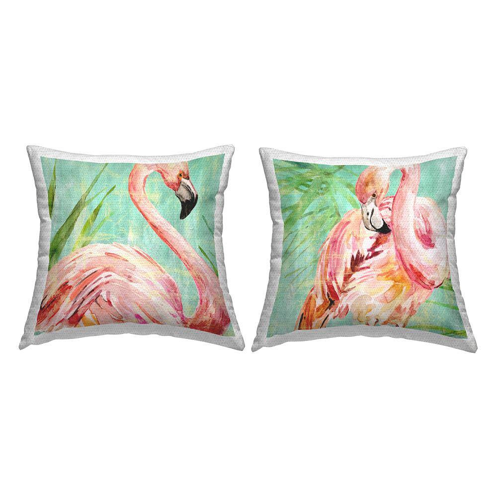 Tropical Flamingos with Leaves Green Square Outdoor Throw Pillow 2-Pack price history on PriceWatchPro