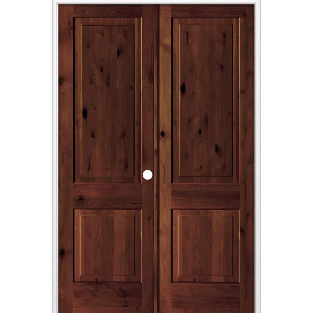 60 in. x 80 in. Rustic Knotty Alder 2-Panel Left Active Solid Core BEHR Red Mahogany Stain Double Prehung Interior Door price history on PriceWatchPro