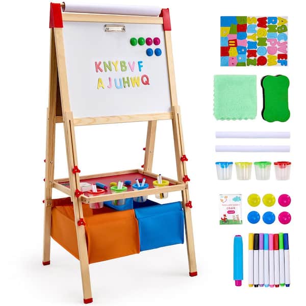 Art Easel for Kids, 3-in-1 Wooden Double-Sided Kid's Art Easel with Magnetic Whiteboard, Chalkboard, Paper Roll