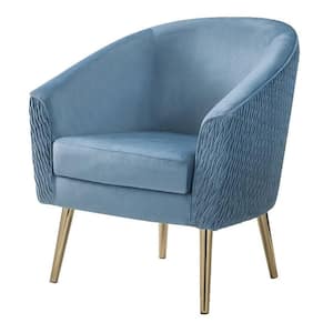 Benny Blue Velvet and Gold Velvet Arm Chair Set of 1 with Backrest and Armrest