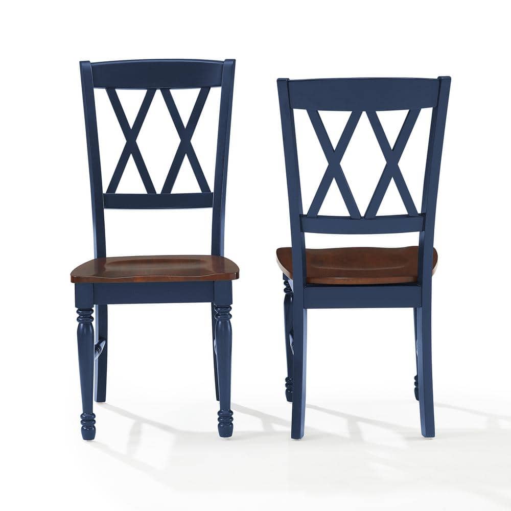 Navy High Cross Back Wood Side Chair Set