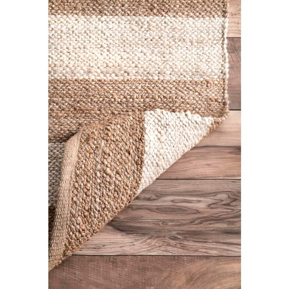 Beige Stripe Flat Woven Handmade Reversible 4' x 6' Rug