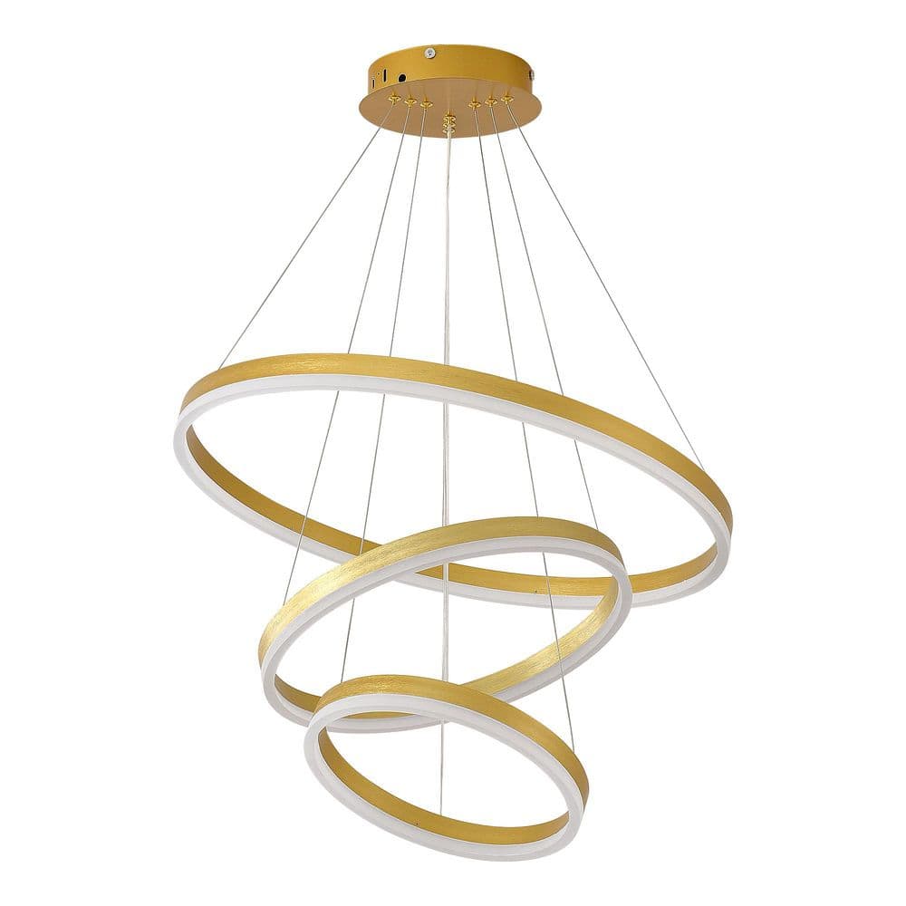 23.6 in. 3-Light Gold Ringed Integrated LED Pendant Chandelier with Remote Control , 3CCT and Adjustable Height price history on PriceWatchPro