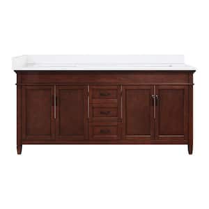 Ashburn 73 in. W x 22 in. D x 39 in. H Double Sink Freestanding Vanity in Mahogany w/ White Engineered Stone Top