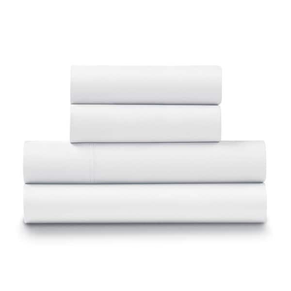 ELLA JAYNE 4-Piece White Sateen Cotton Queen Size 1200 Thread Count Sheet Set