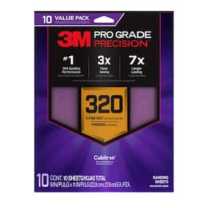 Pro Grade Precision 9 in. x 11 in. 320 Grit Faster Sanding Sheets with No-Slip Grip Backing (10-Pack)