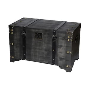 Rustic Distressed Black Wooden Large Storage Trunk