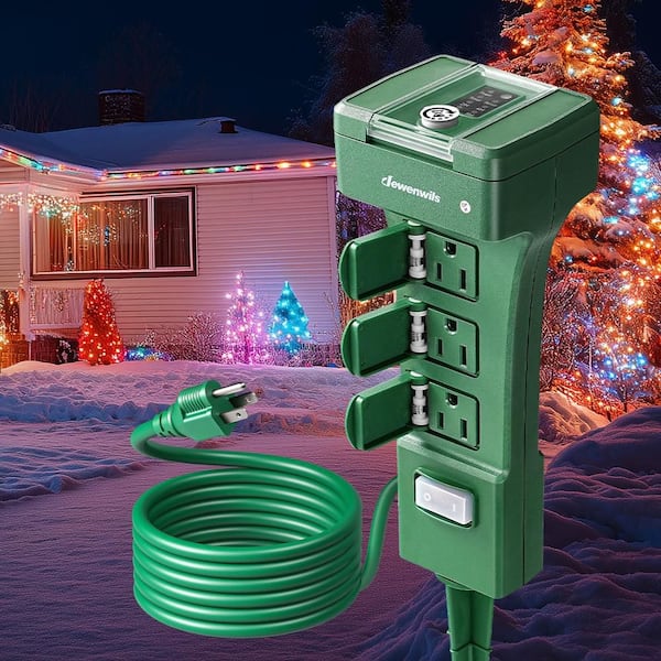 Outdoor Power Stake Timer with Photocell, 6 Grounded Outlets, 6 ft. Extension Cord, Dusk to Dawn Timer for Garden Lights