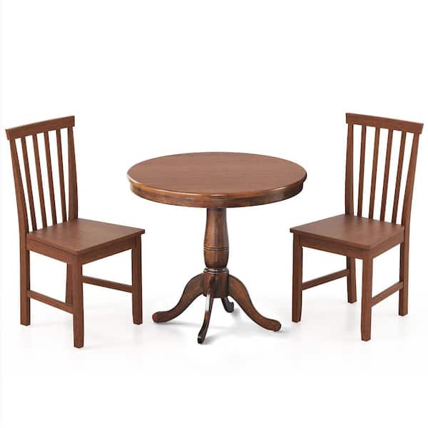 Gymax 3-Piece Dining Kitchen Table Dining Set Mid-Century Round WoodenTable & 2 Chairs