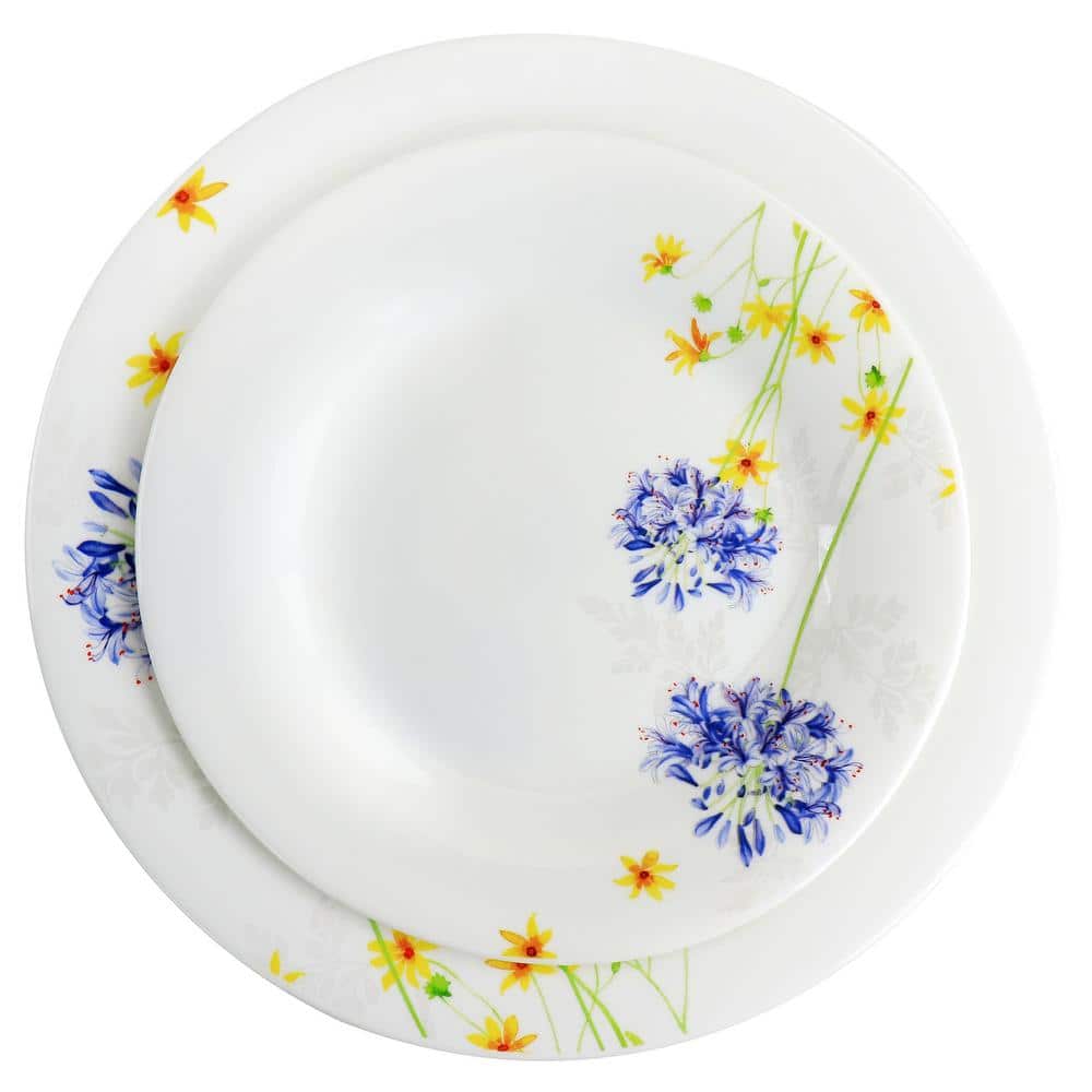 Violet and Yellow Floral Ceramic Dinnerware Set for 4