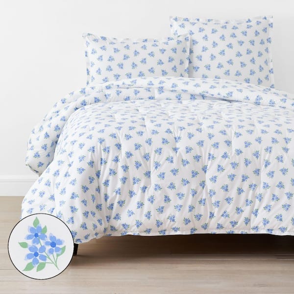 The Company Store Company Cotton Sunshine and Blooms Blue Multi Floral Full/Queen Cotton Percale Comforter