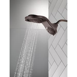HydroRain Two-in-One 5-Spray 6 in. Double Wall Mount Fixed H2Okinetic Shower Head in Venetian Bronze