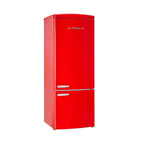 Classic Retro 28 in. 16.7 cu. ft. Frost Free Bottom Freezer Fridge in Candy Apple Red, Energy Star