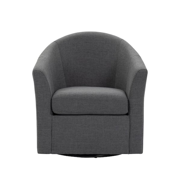 Uixe Gray Comfy Linen Upholstered Swivel Barrel Arm Chair With Metal Base(Set of 1)