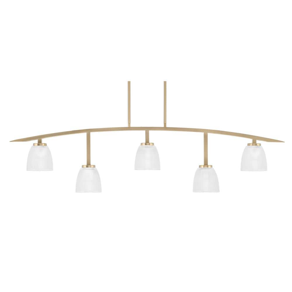 Siena 51.25 in. 5-Light New Age Brass Chandelier with 5 in. Clear Ribbed Gl