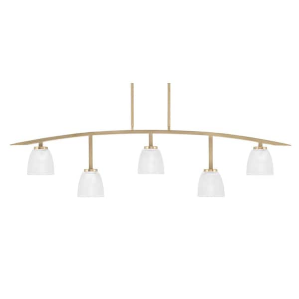 Unbranded Siena 51.25 in. 5-Light New Age Brass Chandelier with 5 in. Clear Ribbed Glass Shades, no bulbs included