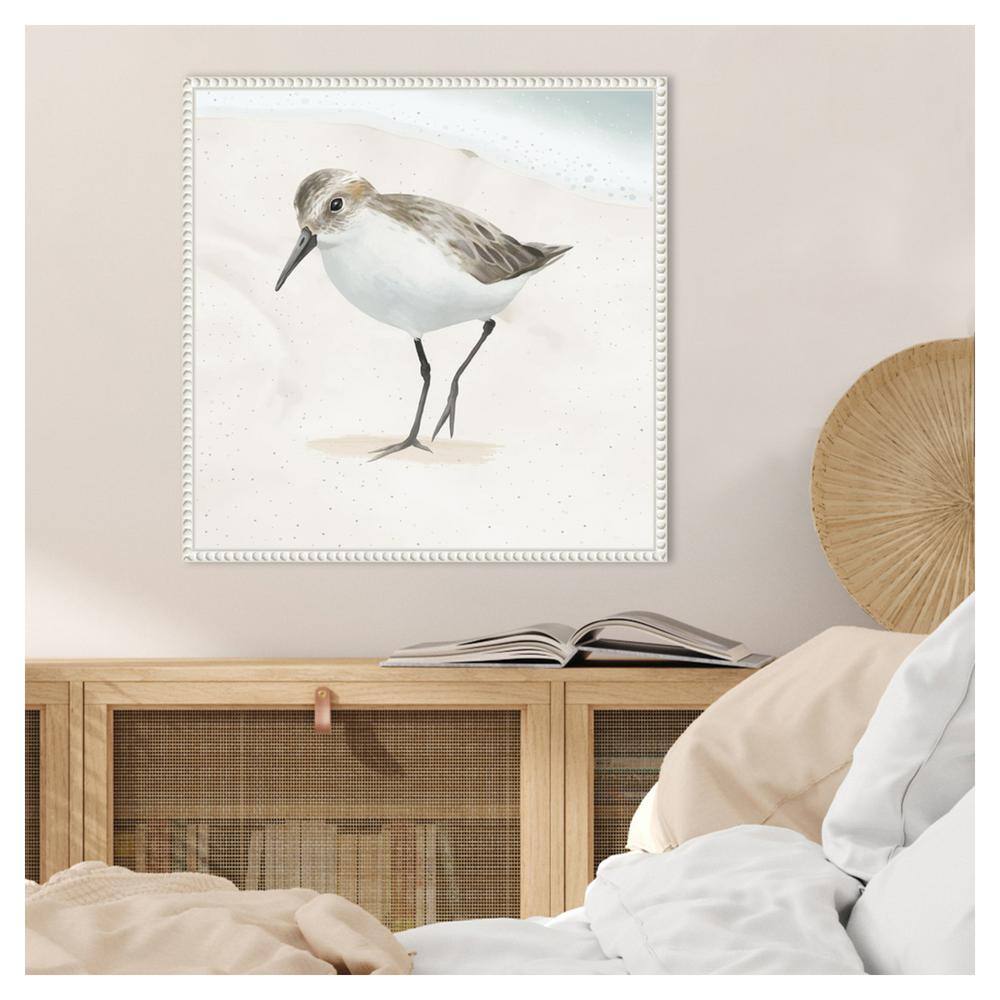 Beaded Framed Sandpiper Canvas Wall Art in Beige and White
