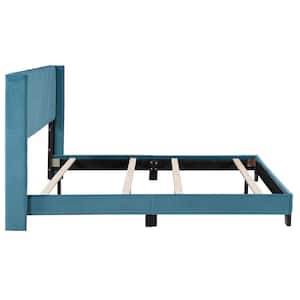 Blue Bed Frame Queen Velvet Platform Bed, Box Spring Needed
