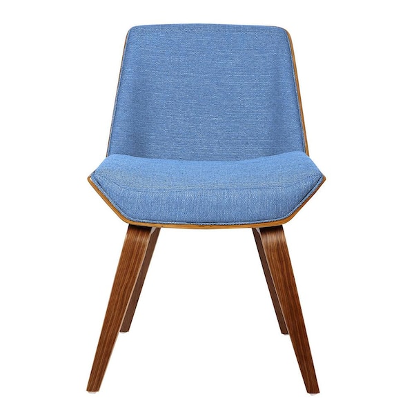 Armen Living Agi Blue Fabric Mid-Century Side Chair with Walnut Wood