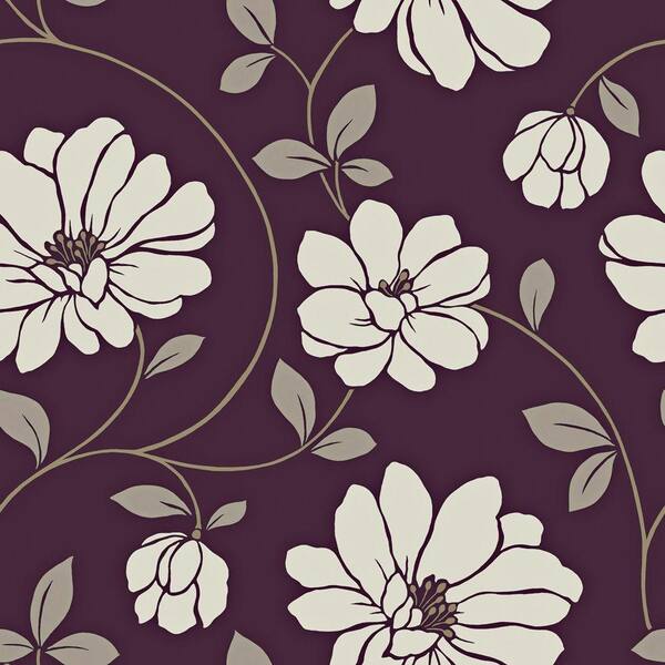The Wallpaper Company 56 sq. ft. Purple and White Large Scale Dramatic Floral Wallpaper