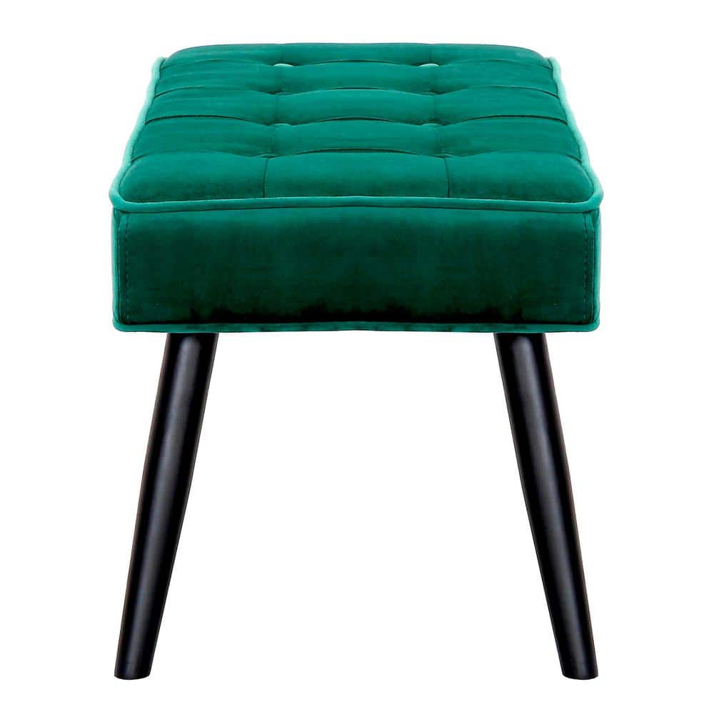 Kipp Black Velvet Upholstered Button Tufted Bench Ottoman