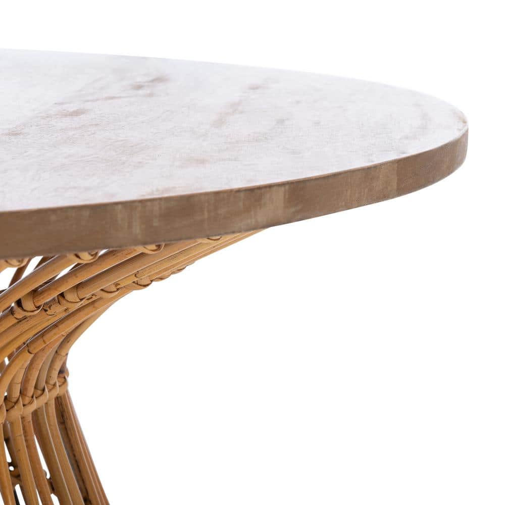 Whent Natural Mango Wood and Black Rattan 34" Round Coffee Table