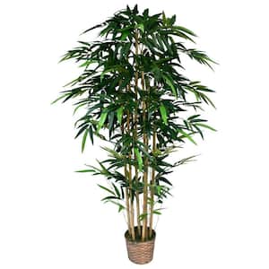 6 ft. Artificial Tall High End Realistic Silk Bamboo Tree with Wicker Basket Planter