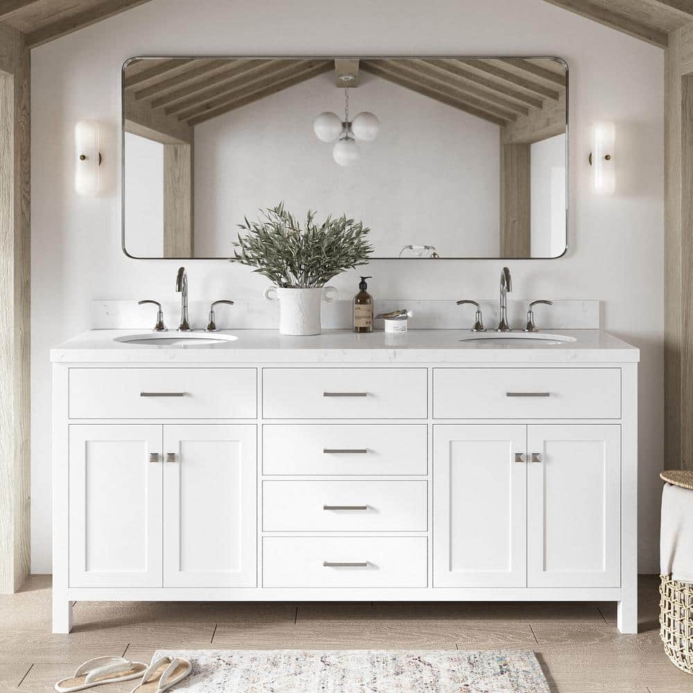 Bristol 72 in. Double Sink Freestanding Bathroom Vanity in White with Carrara White Quartz Top price history on PriceWatchPro