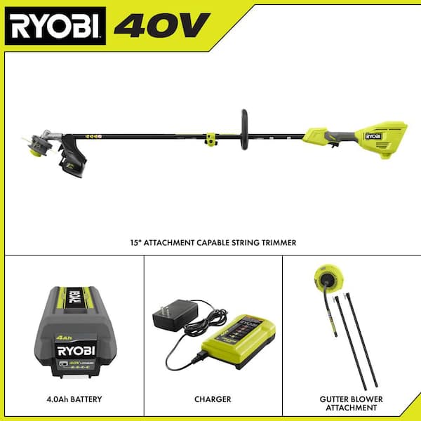 40V 15 in. Expand-It Cordless Battery Attachment Capable String Trimmer & Gutter Blower with 4.0 Ah Battery and Charger