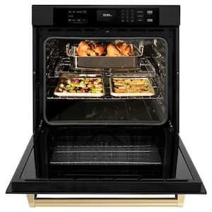 Autograph Edition 30 in. Professional Electric Single Wall Oven in Black Stainless Steel with Champagne Bronze Handle