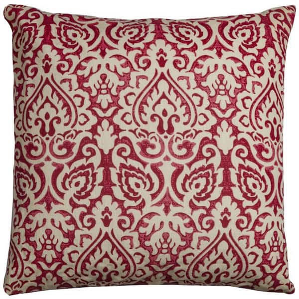 Red, Natural Solid Polyester 22 in. x 22 in. Throw Pillow