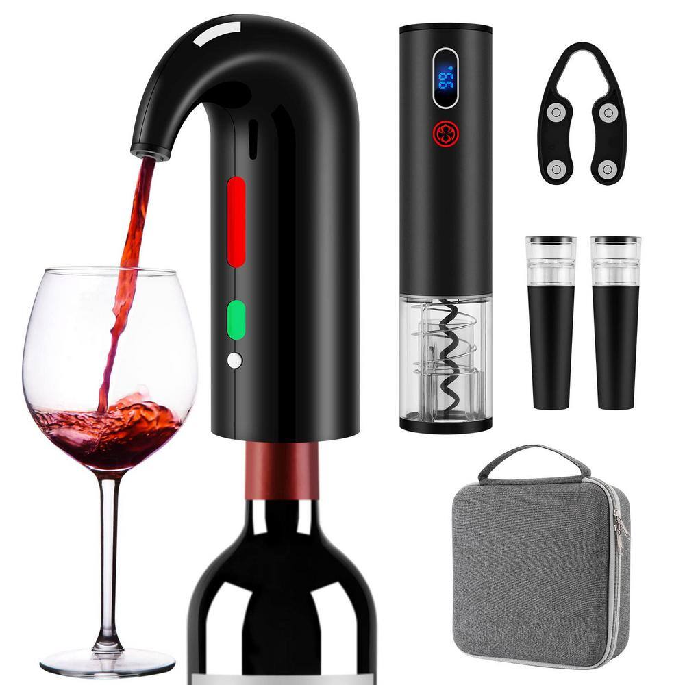 Black Electric Wine Bottle Opener Set with Decanter, Aerator, and Accessories