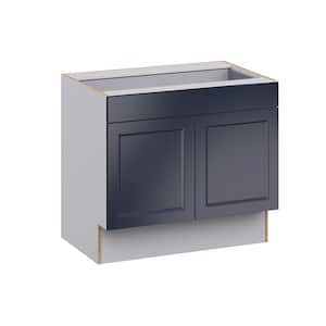 Devon Painted Blue Recessed Assembled 36 in.W x 32.5 in.H x 23.75 in.D Accessible ADA 1 Drawer Base Kitchen Cabinet