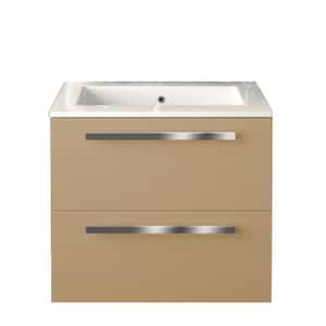 Ameno 24 in. W x 18 in. D x 20 in. H Floating Bath Vanity in Sand with White Tekorlux Vanity Top with Basin