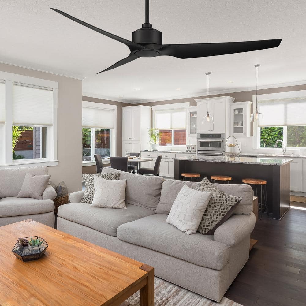 60" Matte Black Smart Ceiling Fan with Remote and 3 Blades