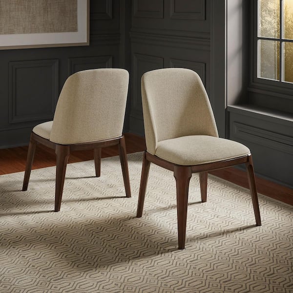 Walnut Finish Sand Upholstered Side Chairs (Set Of 2)